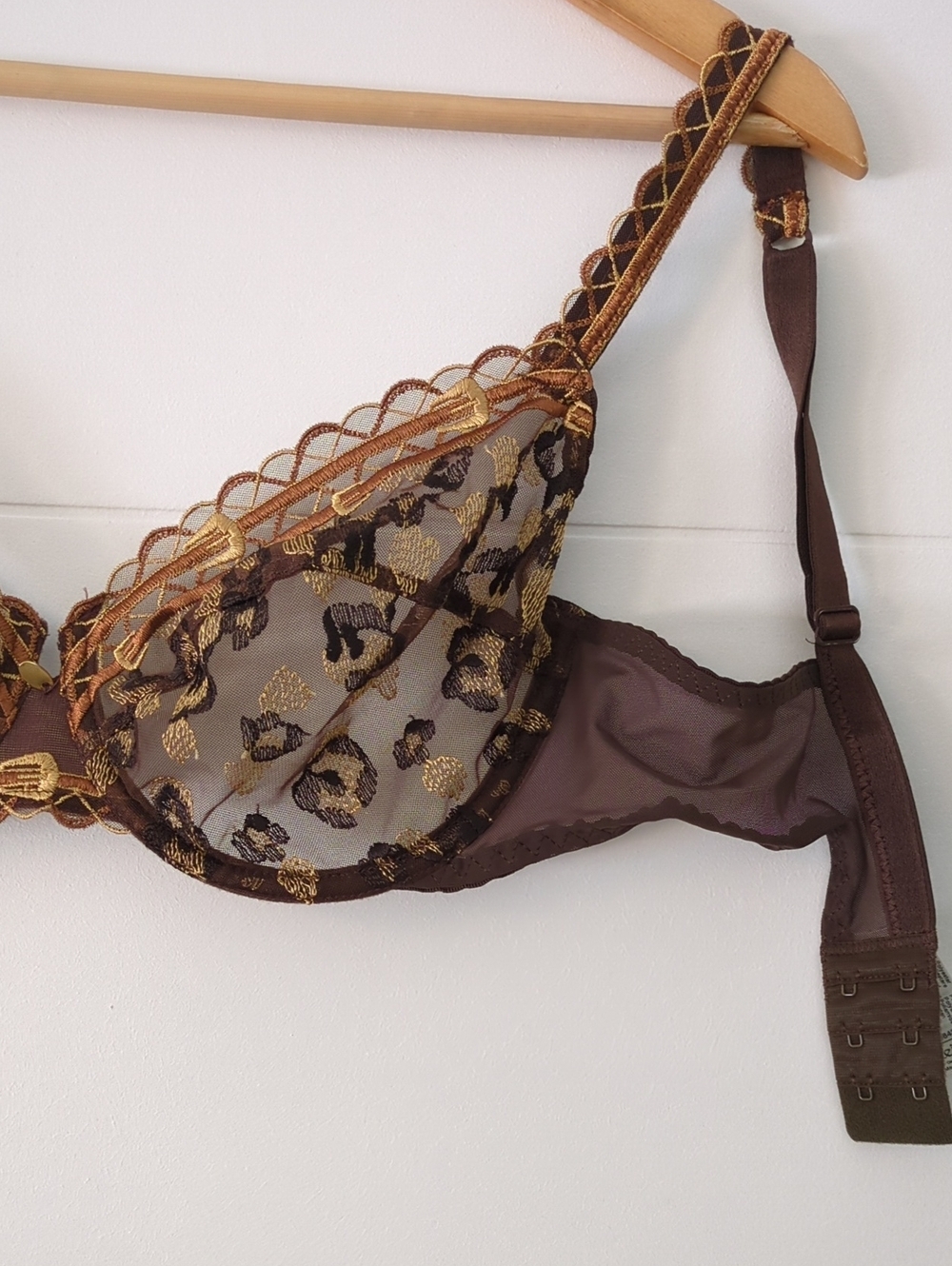 Maison Leijabi Brown Lace Embroidered Underwire Bra - Women Intimates Sz 34D - Picture 2 of 6